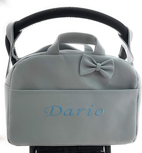 danielstore- Bolso Carro Bebe Personalizado Acolchado con Nombre Bordado. Color Gris