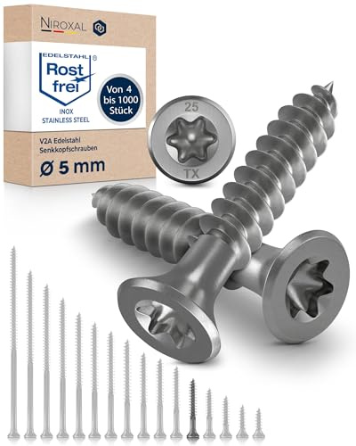 Träskruvar i Rostfritt Stål A2 – Försänkt Huvud TX25 – Delgänga – 5 x 35 mm – 500 Stycken – Universalskruvar för Trä
