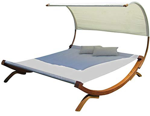 ASS Doppelliege Sonnen Garten Liege für 2 Personen SAONA extrabreit mit Dach, Farbe:Weiß