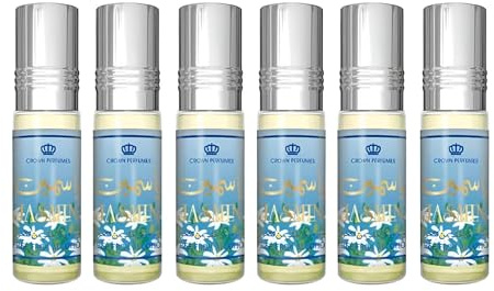 Al Rehab Authentischer Duft, ohne Alkohol, Halalal, 6 ml, 100 % hochwertiges Öl, 6 ml x 6 Stück (Jasmin)