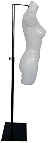 fella4stores Basic Modepuppe 36, weißer Damentorso lang mit Beinansatz, Mannequin & Ausstellungsfigur aus PE Kunststoff, als Set inkl. Metall-Standfuß, verstellbar, Schwarz