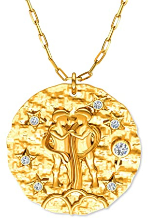LillyMarie Damen Silberkette vergoldet Sterling-Silber 925 Vergoldeter Anhänger Sternzeichen Wassermann Glücksbringer längen-verstellbar Öko-Verpackung Geschenk Freundin