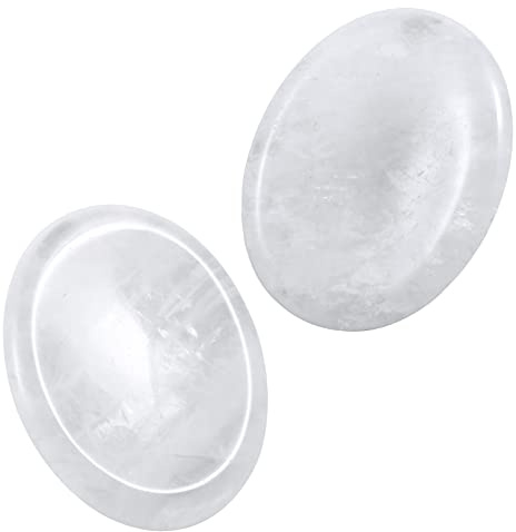 Bergkristall Daumenstein Handschmeichler Edelstein Glücksbringer Heilstein | 2 Stk.Handschmeichler Stein oval, Taschenstein, Massagestein, Reiki Kristall Trommelstein Energiestein für Meditation Chakra