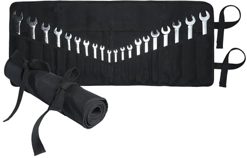 Schraubenschlüsseltasche & Werkzeugtasche mit 20 + 4 Werkzeugtaschen, langlebige gewachste Leinen-Konstruktion, Werkzeugtasche