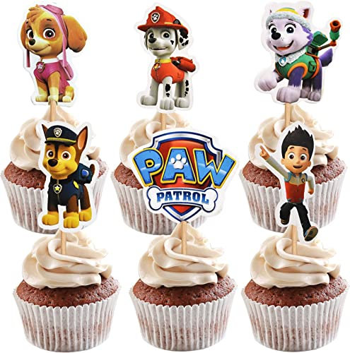 Cake Topper Set 24 Stück,Paw Patrol Tortendeko Kuchendeko Tortenaufleger Muffin Deko für Kinder Geburtstag Party Desserts Muffin Kuchendeko Torte Deko Supplies