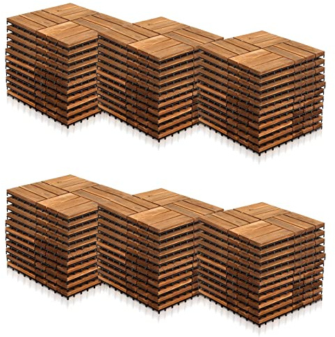 Yakimz 30 x 30 cm Holzfliesen aus Akazienholz, Anti-Rutsch-Bodenbelag, 66er Terrassenfliese, 6m² Bodenbelag Drainage Klicksystem Terrasse Balkon Garten, Braun