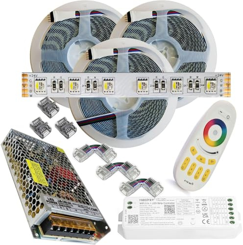 Mondo Strisce Led: RGB+Bianco Freddo 4in1 24V. Kit da 15 Metri con 1 Trasformatore da 180W e 1 WL5 4in1 +1 Telec.. Con 900 Led RGB+W sviluppa 7500+7500 Lumen. Striscia RGBW Ip20