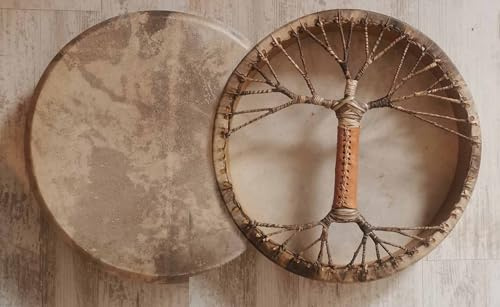 Handcrafted Shaman Drum 16 20 24 Goat Skin, Viking Leather Style - Native American Frame Drum - Musical Gift - Authentic Sound & Artistry (20 inch)