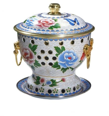 VIDECOR Chafing Dishes, Einzelperson, Kleiner Kupfertopf, Alter Pekinger Kleiner Dicker Kuh-Hot Pot, Chinesischer Traditioneller Cloisonné-Hot Pot, Kommerzieller Alkoholanteil,C