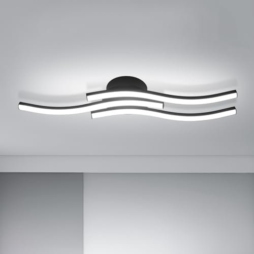 Goeco LED Deckenleuchte 18W, Modern Schwarze LED Deckenlampe mit 3 LED-Lichtleisten 6500K Kaltweißes Licht, LED Lampe Deckenbeleuchtung für Schlafzimmer Wohnzimmer Flur Küche