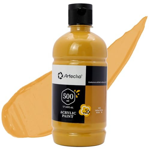 Artecho Vernice Acrilica per Arte, Giallo Ocra, 500 ml, per Legno, Tessuto, Artigianato, Tela, Pelle e Pietra, Colori Acrilici per Dipingere Adatto per Principianti e Pittori Professionisti