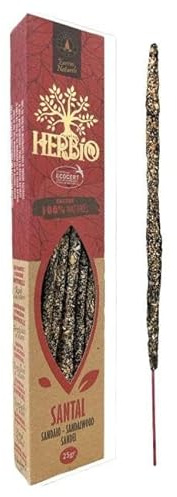 Fragrances & Sens - Natürliche Sandelholz Räucherstäbchen Herbio, Handgemacht, Ecocert-Zertifiziert, Lange Brenndauer (60 Min)