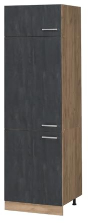 Vicco Kühlumbauschrank R-Line, Schwarz Beton, 60 cm, zur freien Kombination innerhalb modularer Küchensysteme