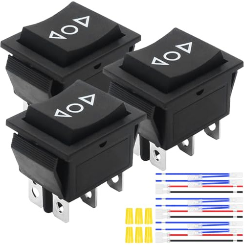 MKBKLLJY 3St.Momentaner Motorpolaritätsumkehr-Wippschalter Schwarz DC 20A 12V DPDT 6Pin 3Position(ON)-Off-(ON) Automatischer Reset-Schalter 16A 250V AC/20A 125V AC mit Überbrückungsdrähten für Boot