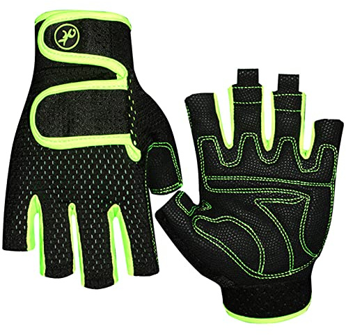 HXBER Sailing Gloves 3/4 Short Finger Cycle Mountain Bike Bike Gloves for Men and Women Fishing Kayaking Paddling Sailing Workout Gloves, Medium, Green