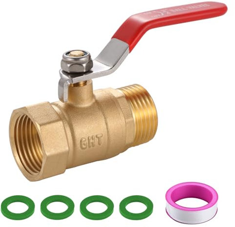 SNUTUYA Brass Garden Hose Shut Off Valve Full Flow, Heavy Duty 1-Way No Restricted-Flow Water Shut-Off Connector, 3/4GHT Garden Hose Ball Valve Long Handle