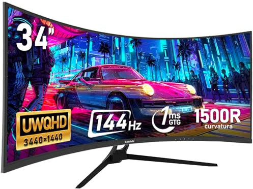 Gawfolk 34 Inch Ultrawide Curved 144Hz Gaming Computer Monitor 1500R PC Screen、21:9 UWQHD (3440x1440),Adaptive Sync,178° Viewing Angle,Display Port、HDMI,Compatible with Wall mounting - Black