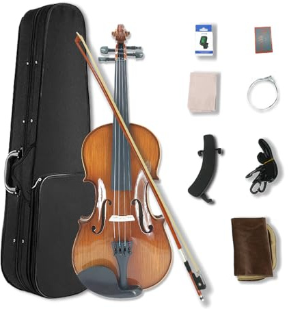 Yinfente Violinen-Set mit 4 Saiten, 4/4, 3/4, 1/2 Ahornfichte, Massivholz, Ebenholzbeschläge, Koffer, Bogen, Stimmgerät, Reinigungstuch, extra Saite, Schulterstütze, handgefertigt für Kinder,
