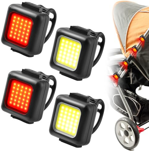 Sporgo 4 Stück Kinderwagen Licht: Wasserdichte Kinderwagenlicht LED-Kinderwagenleuchten mit 3 Lichteffekte, LED Reflektoren Blinklicht für Alle Kinderwagen, Kinderwagen Beleuchtung Zubehör