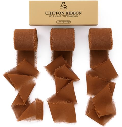 Ligtmor chiffonband 3,8 cm x 19,2 m Handbuch Schleifenband Geschenkband silk ribbon organzaband Stoffband Hochzeit Seidenband - Braun