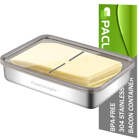 Freshmagis Aufschnittboxen für Kühlschrank Organizer mit Deckel, 1 PCS 304 Edelstahl Behälter Käsebox Kühlschrank Boxen, Wurstbox Kühlschrank Aufbewahrungsboxen, Aufschnittdosen Stapelbar (1.2L)