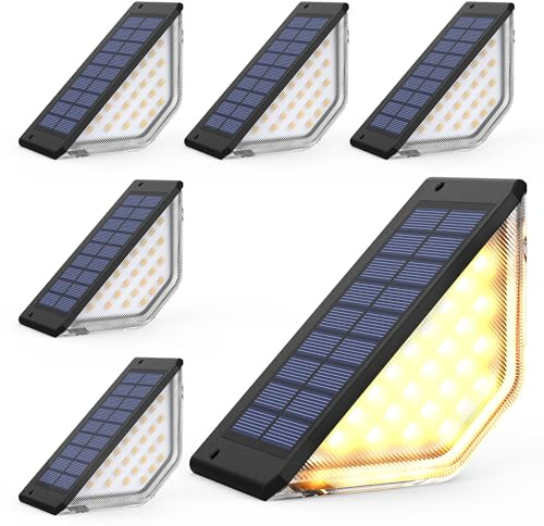 Solpex Solarlampen für Außen Garten, 33 LEDs Solar-Stufenleuchten, Wasserdichte Treppenleuchten Solarleuchten für den Außenbereich, Gartenbeleuchtung für Treppen, Stufen, Terrassen(6Stück, Warmweiß)