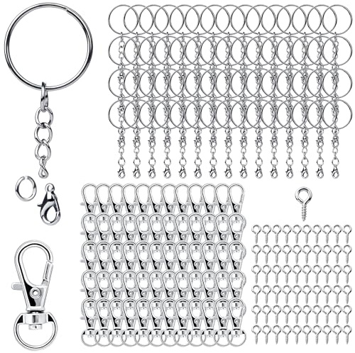 300 Stück Schlüsselringe aus Metall Ringe Kit zur Herstellung von Unterlegscheiben, Haken, Kette, Karabiner, Schlüsselanhänger, für Diy Organisieren von Schlüsseln, Basteln, Schmuck, Silber