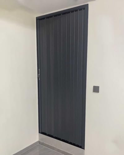 Porte Pieghevoli in Alluminio Grigio bloccabili, Porta divisoria Scorrevole per corridoio con Chiave e Serratura, cancelletto a Soffietto per dispensa per Armadio a Muro (24x80 Pollici (60x2