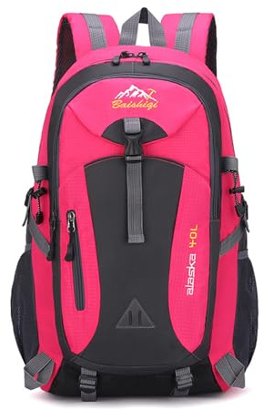 PORRASSO Sac à Dos Randonnée Imperméable Sac à Dos 40L Trekking Dackpack avec Trou pour écouteurs Hiking Backpack pour Femme Homme Camping Voyage Escalade Sport Rose Rouge