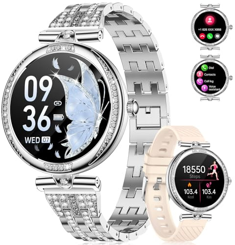 LIGE Smart Watches for Women (Answer/Make Call) with Diamonds,1.19” AMOLED Smartwatch with Heart Rate/Sleep Monitor,IP68 Waterproof Fitness Tracker 120 Sport Modes Pedometer for Android iOS,Sliver