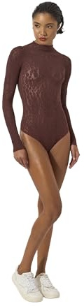 Wolford Reptile Net String Body For Women Long Sleeve Seamless Bodysuit With Snakeskin Motif And Mock Neck mahagony Brown Small