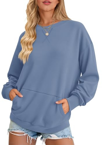 AUSELILY Damtröja långärmad pullover med ficka ledig överdimensionerad topp för höst vinter