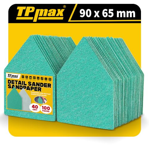 TPmax 100 Pack 90x65mm Detail Sander Sandpaper 40 Grit Compatible with Milwaukee M12 Heavy Duty Hook & Loop Anti Clogging Polyester Film Sheets