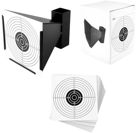 STARVAST Kugelfang 14x14 cm Trichter aus Metall inkl 200 Luftgewehr Zielscheiben für Pistole Luftgewehr Airsoft Target Zielscheibe für Kugelfang14x14cm