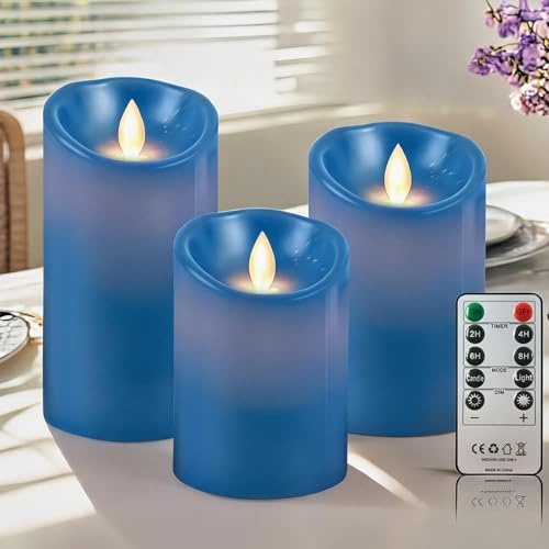PinnWaa LED Kerzen, 3 Stumpenkerzen, Flammenlos, Flackernd, Grau | 10-Tasten-Fernbedienung, Timer 2/4/6/8 Std, Batteriebetrieb, Dimmbares Licht, Weihnachtsdeko, Hochzeit, Party und Tischdeko