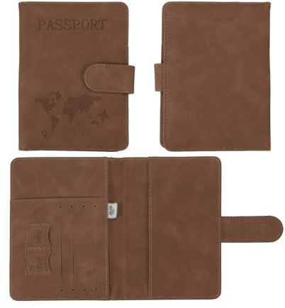 esmen Portapassaporto in pelle, porta carte d'imbarco da viaggio, custodia impermeabile for passaporto con slot for di blocco RFID for viaggi(Bruin)