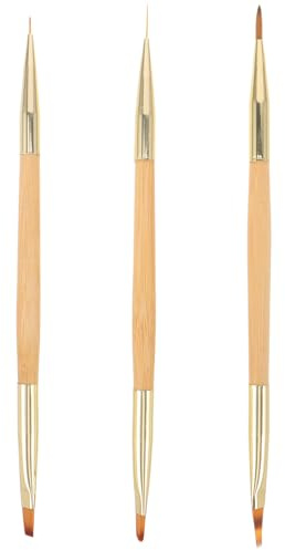 Veemoon Pennelli per Nail Art Doppia Punta Set 3 Pezzi Pennello per Dettagli e Tratti Larghi Materiali Legno e Metallo per Saloni Professionali Stile Giapponese