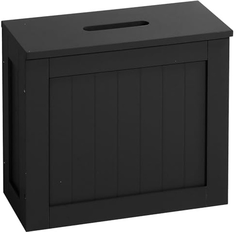Taylor & Brown Multi-Purpose Wooden Bathroom Storage Unit, Laundry Hamper Toilet Cleaning Tidy Box Unit Cupboard (Black)