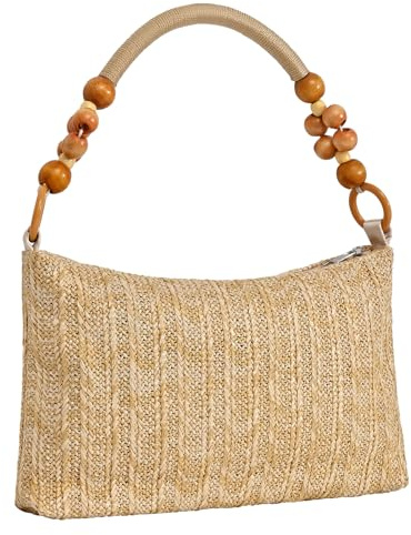 Cckuu Women's Straw Bag Rattan Woven Shoulder Handbag Tote for Summer Beach Holiday (Beige)