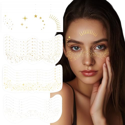 20 Stück Glitzer Sommersprossen Make-up Patches, Temporäre Freckles Aufkleber, Wasserdicht Sparkle Make-up Tattoos für Party, Festival, Karneval, Golden