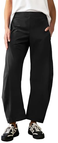 INFULEIMU Womens Elastic Waist Barrel Travel Pants Baggy Tapered Leg Ankle Hiking Pants with Pockets 2026 Black
