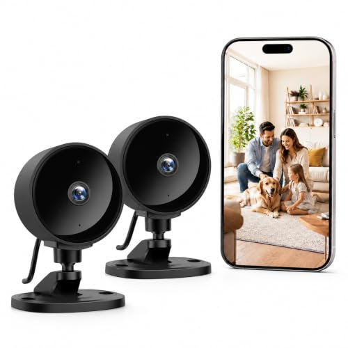 WOLFANG Telecamera WiFi Interno 1080P, Telecamera Sorveglianza Interno con Visione Notturna, Audio Bidirezionale, Compatibile con Alexa & Google Home, Nessun Abbonamento, Solo WiFi 2,4 GHz, 2 Pezzi