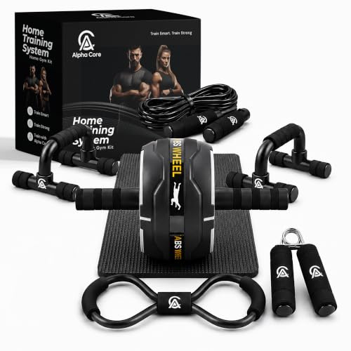 Home Gym Fitness Kit With Ab Wheel, Push Up Bars, Resistance Bands, Skipping Rope & Hand Gripper