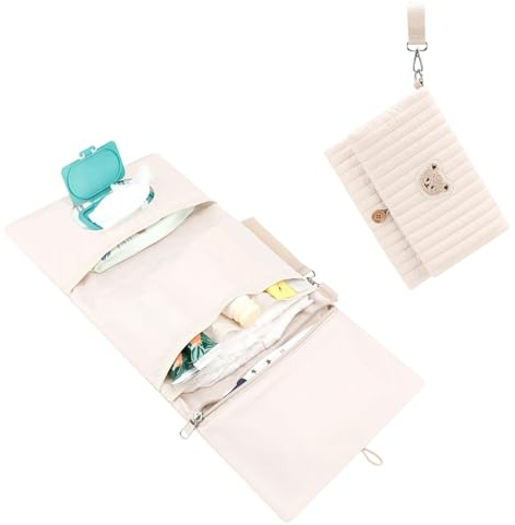 Tyinerc - und Feuchttüchertasche - Niedliche Bär-Stickerei faltbare Wickeltasche - mit Kinderwagen-Gurtfach organizer - für Mama Papa Junge Mädchen Reise Autofahrt Krankenhaus Pflege