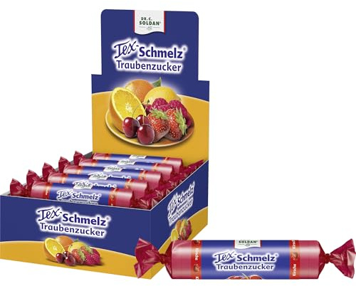 Tex-Schmelz Traubenzucker Kirsche 660g – 20 Rollen – Großpackung – Natürlicher, fruchtiger Traubenzucker, gluten- & laktosefrei, 20x33g
