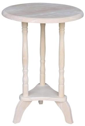 Pemberly Row Unfinished Natual Wood Plant Table for Garden, Round Side Accent Table for Living Room, Tall Pedestal End Table
