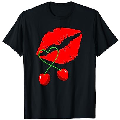Rote Kirsche Lippen Lippenstift Cherry Kussmund Mund TShirt T-Shirt