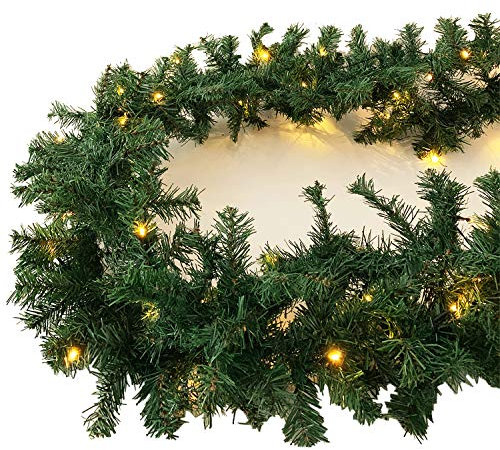 Mojawo L-XXL Weihnachtsbeleuchtung Girlande beleuchtet Tannengirlande 35/70/100 LED Lichterkette 270/540/810 cm Weihnachten innen und außen, Tannengirlanden:L