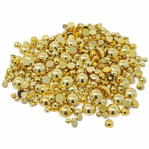 Mini-Perlen aus Kunstharz, gemischte Größe, zur Kartenherstellung, flache Rückseite, Verzierungen, ca. 500 Stück pro Packung (Gold)