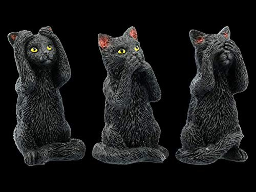 Schwarze Katzen Figuren - Nichts böses, hören, Sagen, sehen - Felines | witzige Tier-Figur, Deko-Figur, Skulptur, Statue, H 8,5 cm